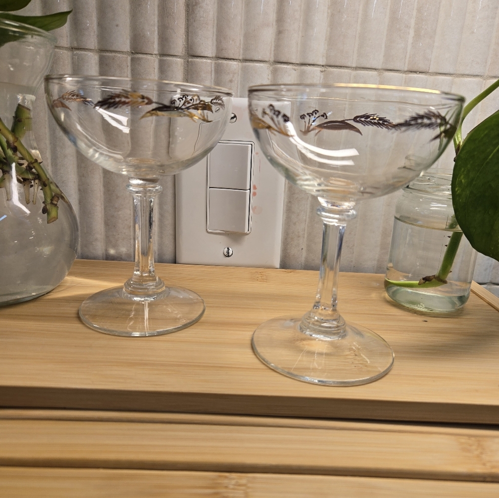 2 Gold Leaf Stemware